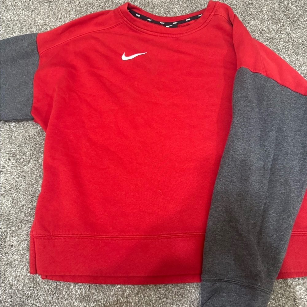 Nike Red Sweatshirt with Grey Sleeves